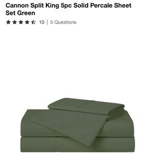Canon Split King Solid Percale Sheet Set in Green